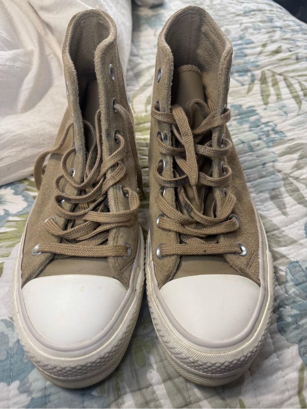 High-Top Canvas Sneakers in Taupe for Women